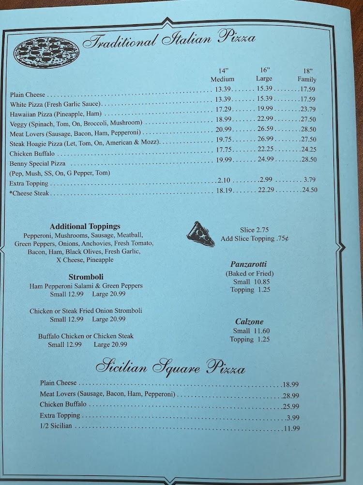 Benny's Pizza Menu image 1